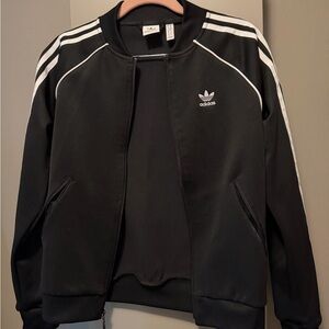 adidas Black Jacket with White Trefoil and Stripe Accents